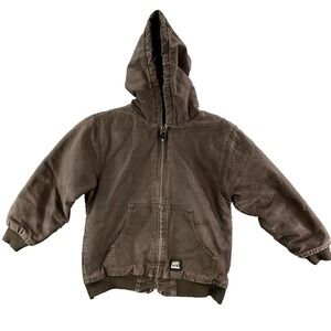 Berne Canvas Jacket Kids Medium Fleece Lined Hooded Streetwear Outdoor Full Zip